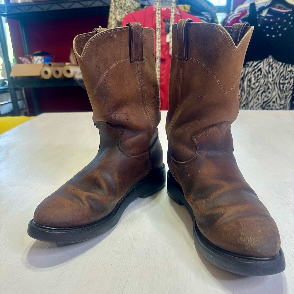 Justin Roper Boots Mens 9D Brown Leather Work Style 4760 USA Oil Resistant - Picture 2 of 16